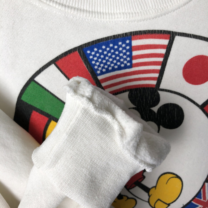 1980'S Disney Mickey Mouse Flag Pattern Character Sweatshirt, Made in USA, Men's Size L cotton white type Vintage Second Hand