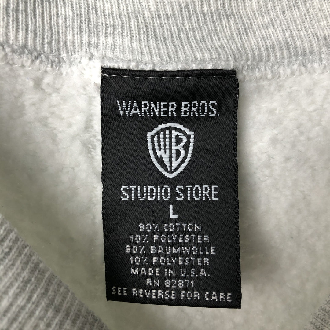 90'S Warner Bros. Looney Tunes Tasmanian Devil Character Sweatshirt, Made in USA, Men's Size L cotton gray type Vintage Second Hand