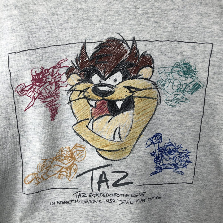 90'S Warner Bros. Looney Tunes Tasmanian Devil Character Sweatshirt, Made in USA, Men's Size L cotton gray type Vintage Second Hand