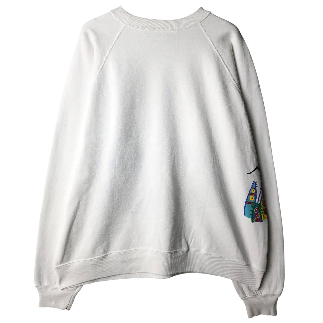 90'S Hanes ACTIVEWEAR Large Print Animal Sweatshirt, Made in USA, Men's Size XL cotton white type Vintage Second Hand