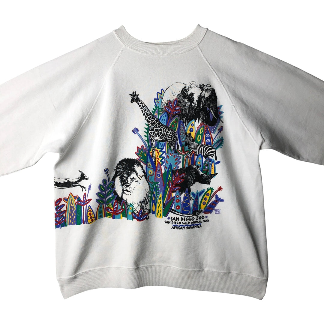 90'S Hanes ACTIVEWEAR Large Print Animal Sweatshirt, Made in USA, Men's Size XL cotton white type Vintage Second Hand
