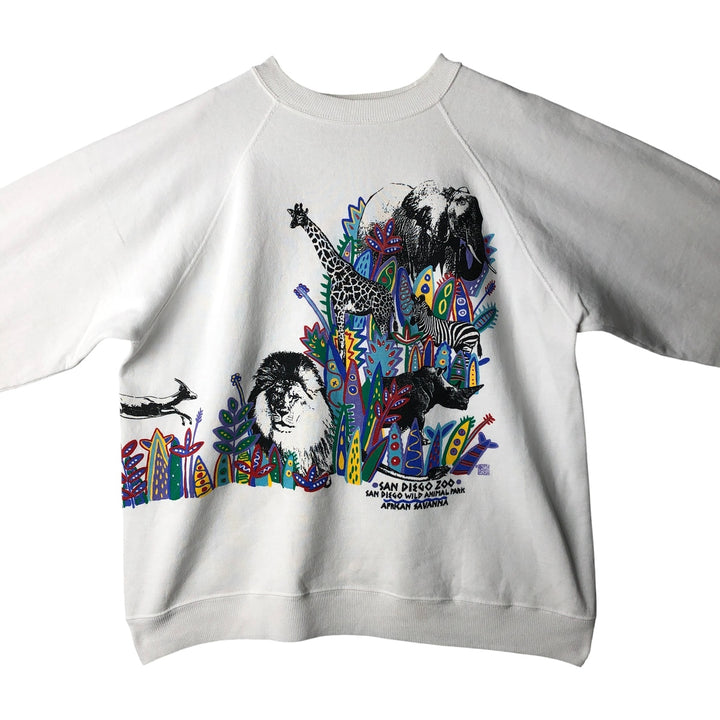 90'S Hanes ACTIVEWEAR Large Print Animal Sweatshirt, Made in USA, Men's Size XL cotton white type Vintage Second Hand