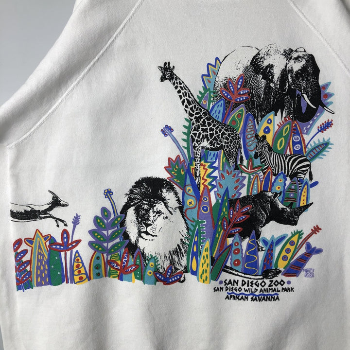 90'S Hanes ACTIVEWEAR Large Print Animal Sweatshirt, Made in USA, Men's Size XL cotton white type Vintage Second Hand