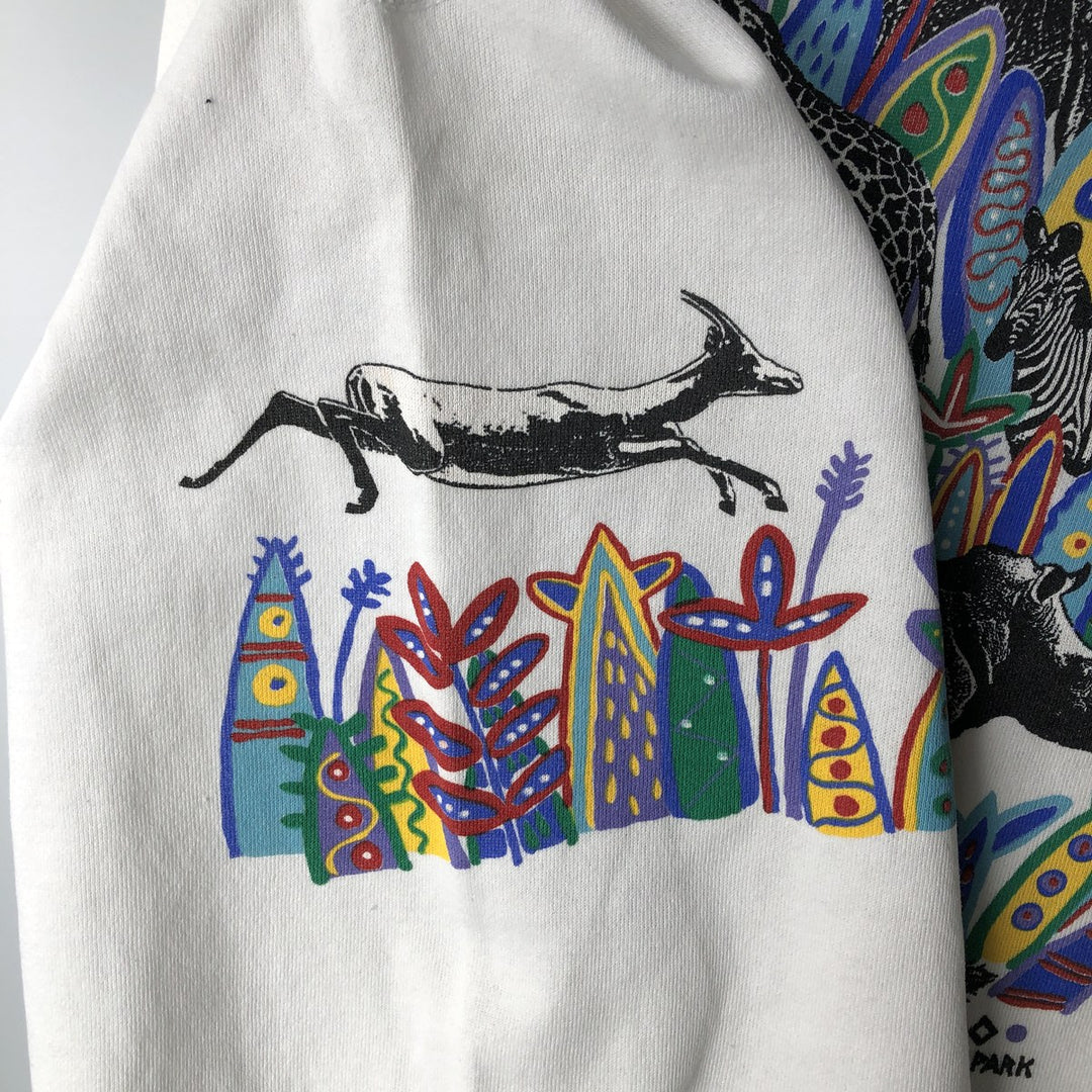 90'S Hanes ACTIVEWEAR Large Print Animal Sweatshirt, Made in USA, Men's Size XL cotton white type Vintage Second Hand