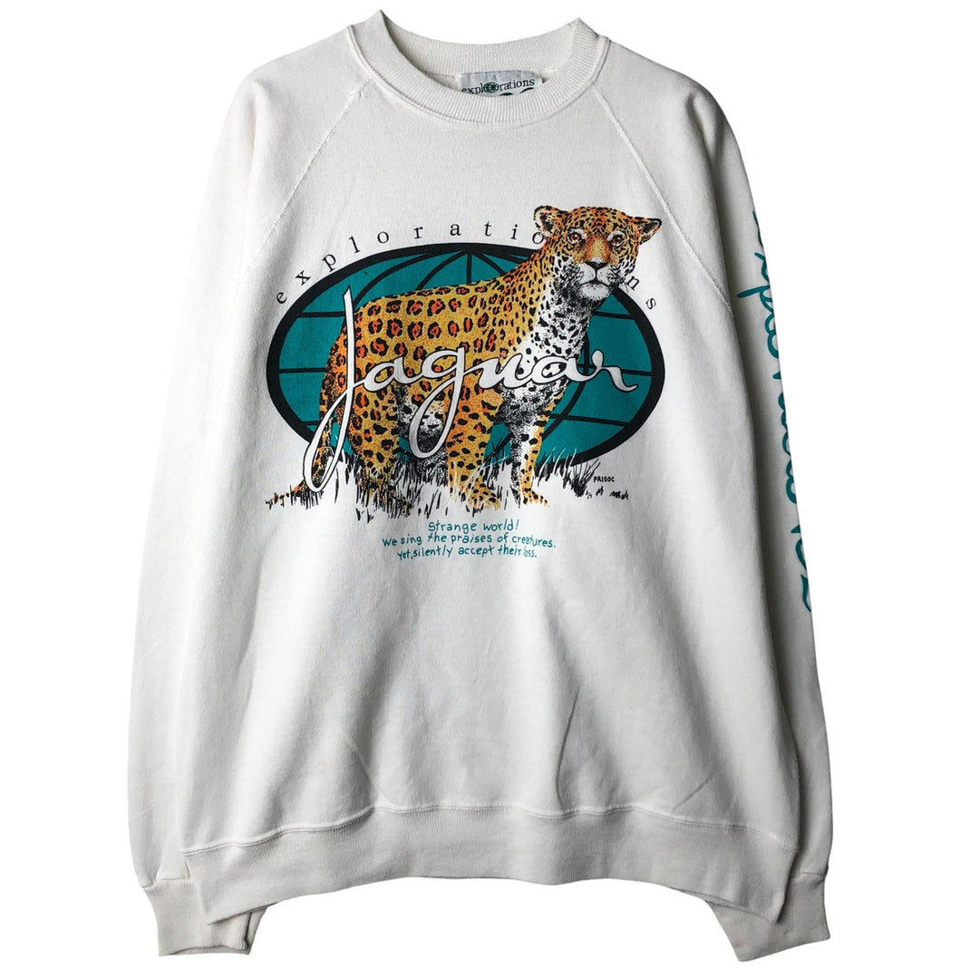 Vintage 90'S Hanes Exploration Animal Print Sweatshirt, Made in USA, Men's XL cotton white type Vintage Second Hand