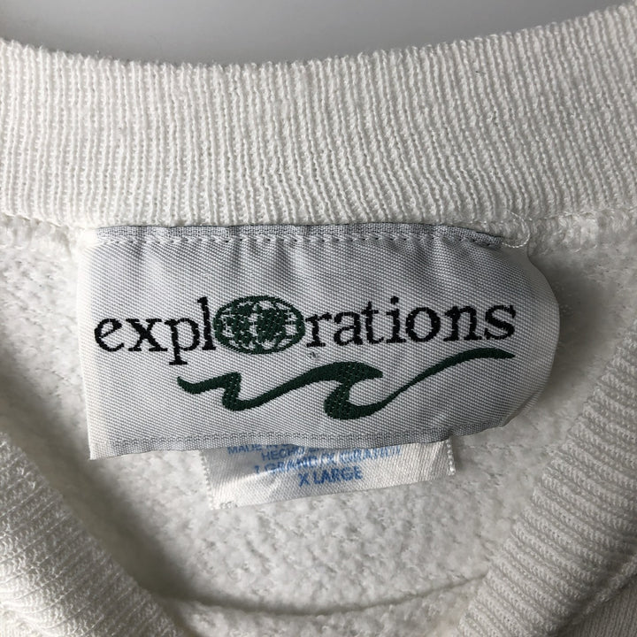 Vintage 90'S Hanes Exploration Animal Print Sweatshirt, Made in USA, Men's XL cotton white type Vintage Second Hand