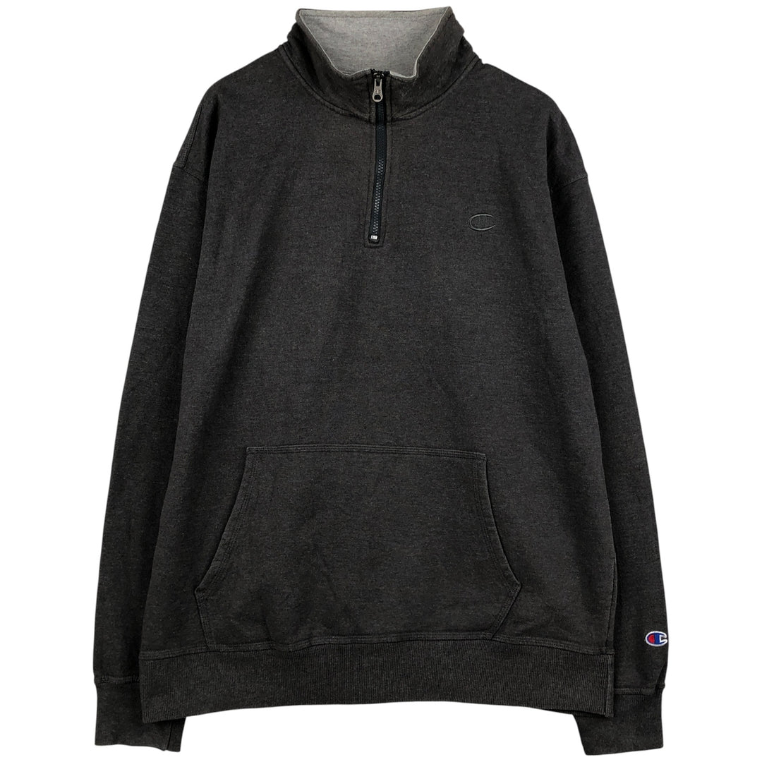 Champion Authentic Half-Zip Sweatshirt, Men's XL cotton Charcoal Vintage Second Hand