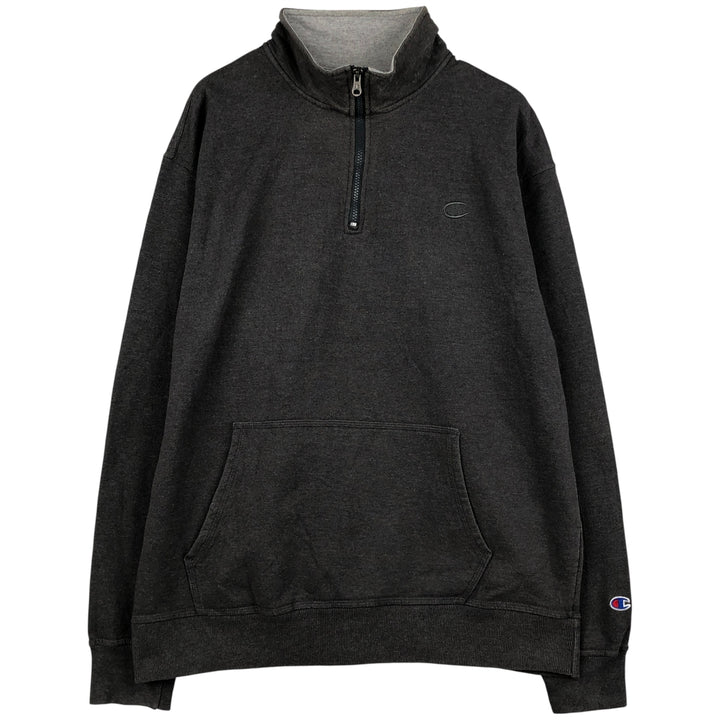 Champion Authentic Half-Zip Sweatshirt, Men's XL cotton Charcoal Vintage Second Hand
