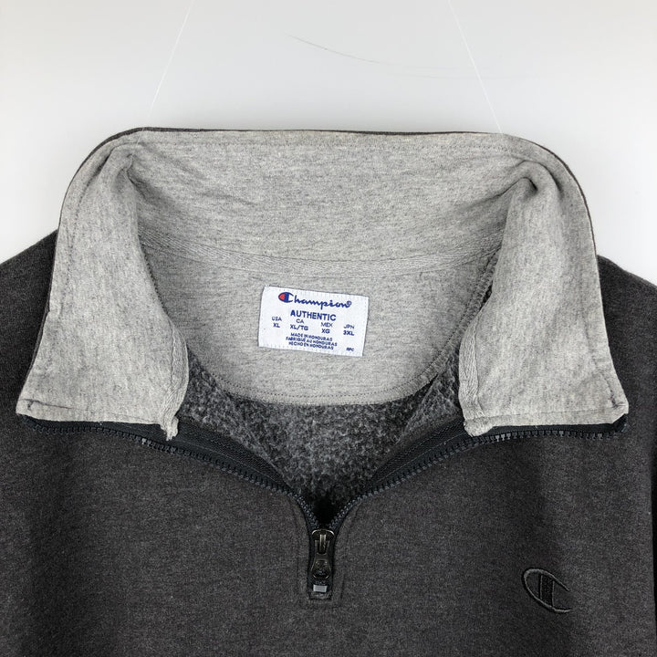Champion Authentic Half-Zip Sweatshirt, Men's XL cotton Charcoal Vintage Second Hand