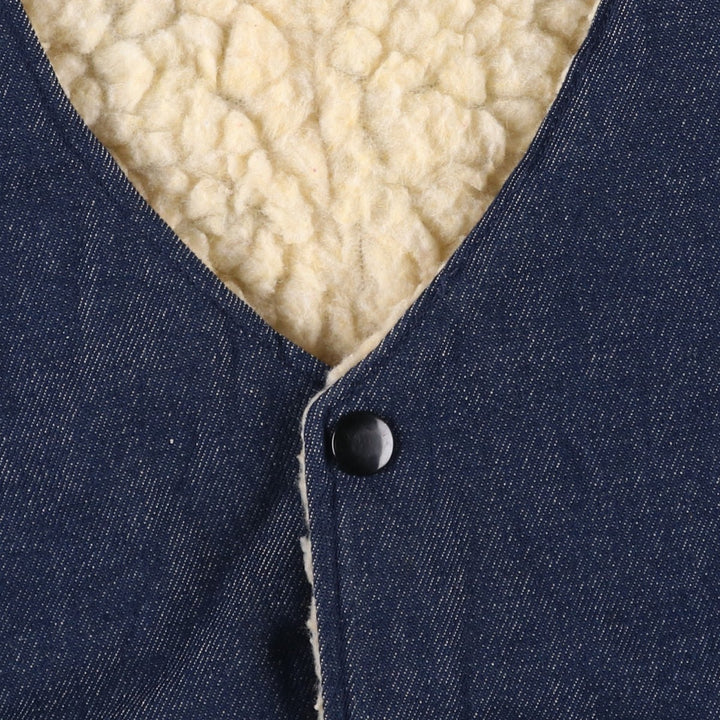 Denim boa vest, men's size L unclear blue type Vintage Second Hand