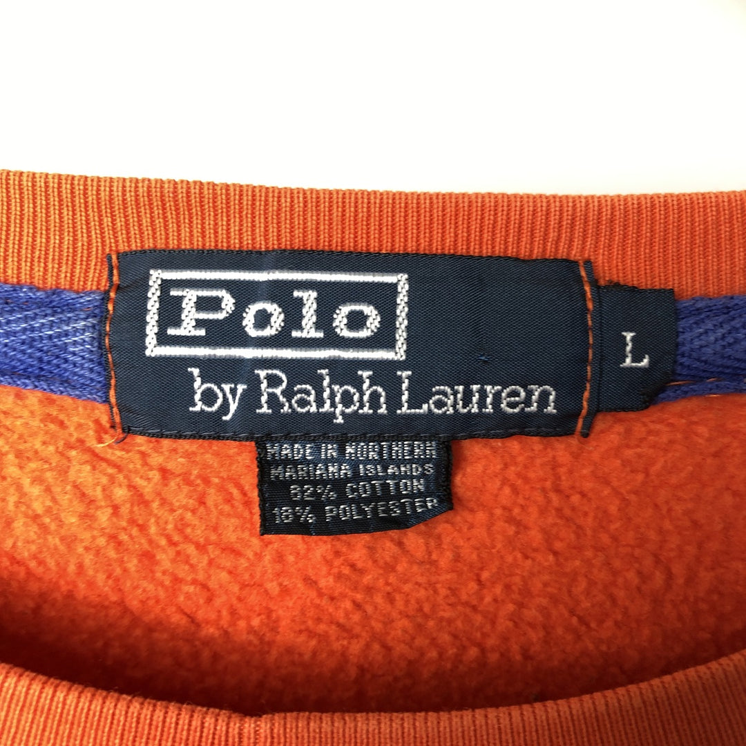 Ralph Lauren POLO by Ralph Lauren One Point Logo Sweatshirt Trainer Men's L size cotton orange type Vintage Second Hand