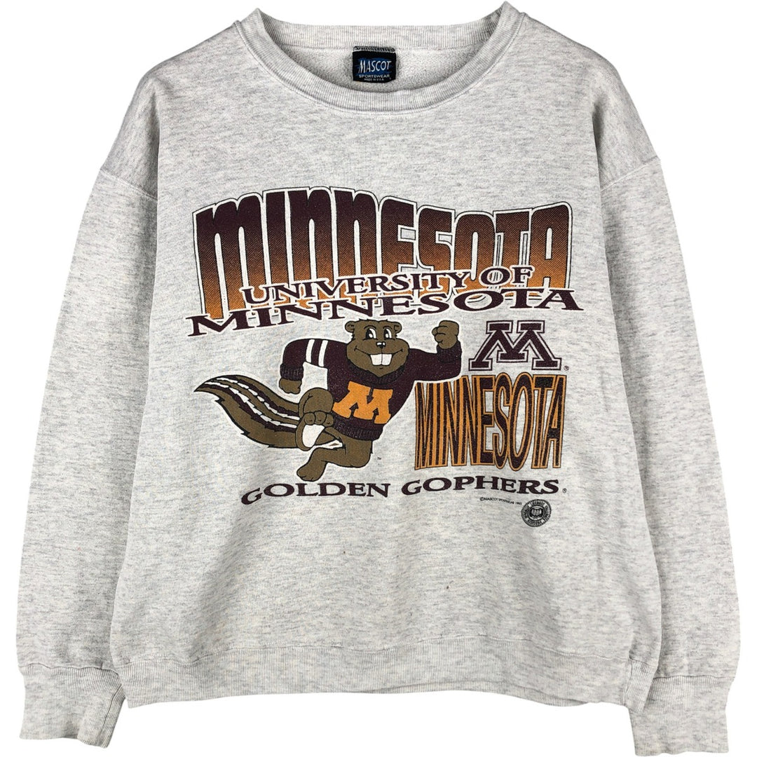 90'S MASCOT University of Minnesota College Character Sweatshirt, Made in USA, Men's Size L, Vintage polyester gray type Vintage Second Hand