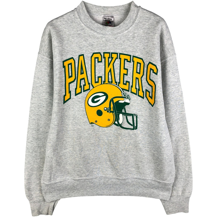 90'S Fruit of the Loom Green Bay Packers Logo Sweatshirt, Made in USA, Men's Size L, Vintage cotton gray type Vintage Second Hand