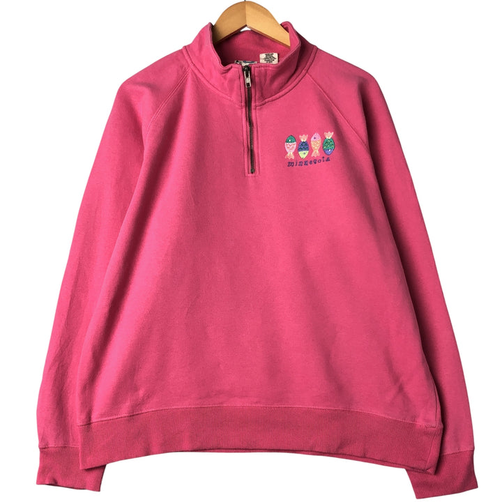 BLUE84 Fish Print Half-Zip Sweatshirt, Women's Size L cotton pink type Vintage Second Hand