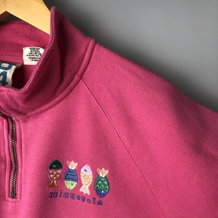 BLUE84 Fish Print Half-Zip Sweatshirt, Women's Size L cotton pink type Vintage Second Hand
