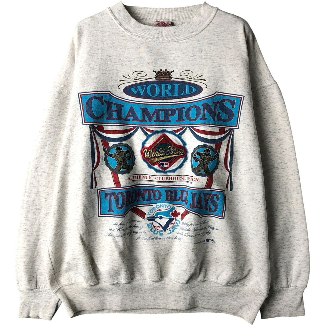 Vintage 1990'S NUTSMEG MLB Toronto Blue Jays Print Sweatshirt, Made in USA, Men's Size Medium unclear gray type Vintage Second Hand