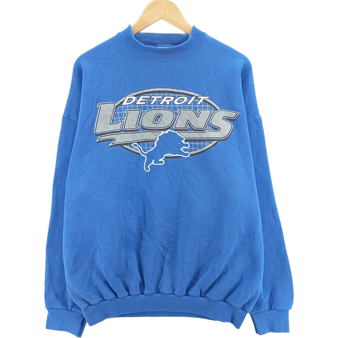 Vintage '90'S Logo Seven NFL Detroit Lions Print Sweatshirt, Made in USA, Men's Size XL cotton blue type Vintage Second Hand
