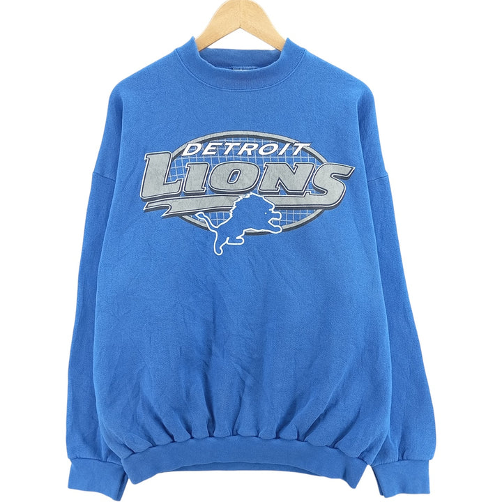 Vintage '90'S Logo Seven NFL Detroit Lions Print Sweatshirt, Made in USA, Men's Size XL cotton blue type Vintage Second Hand