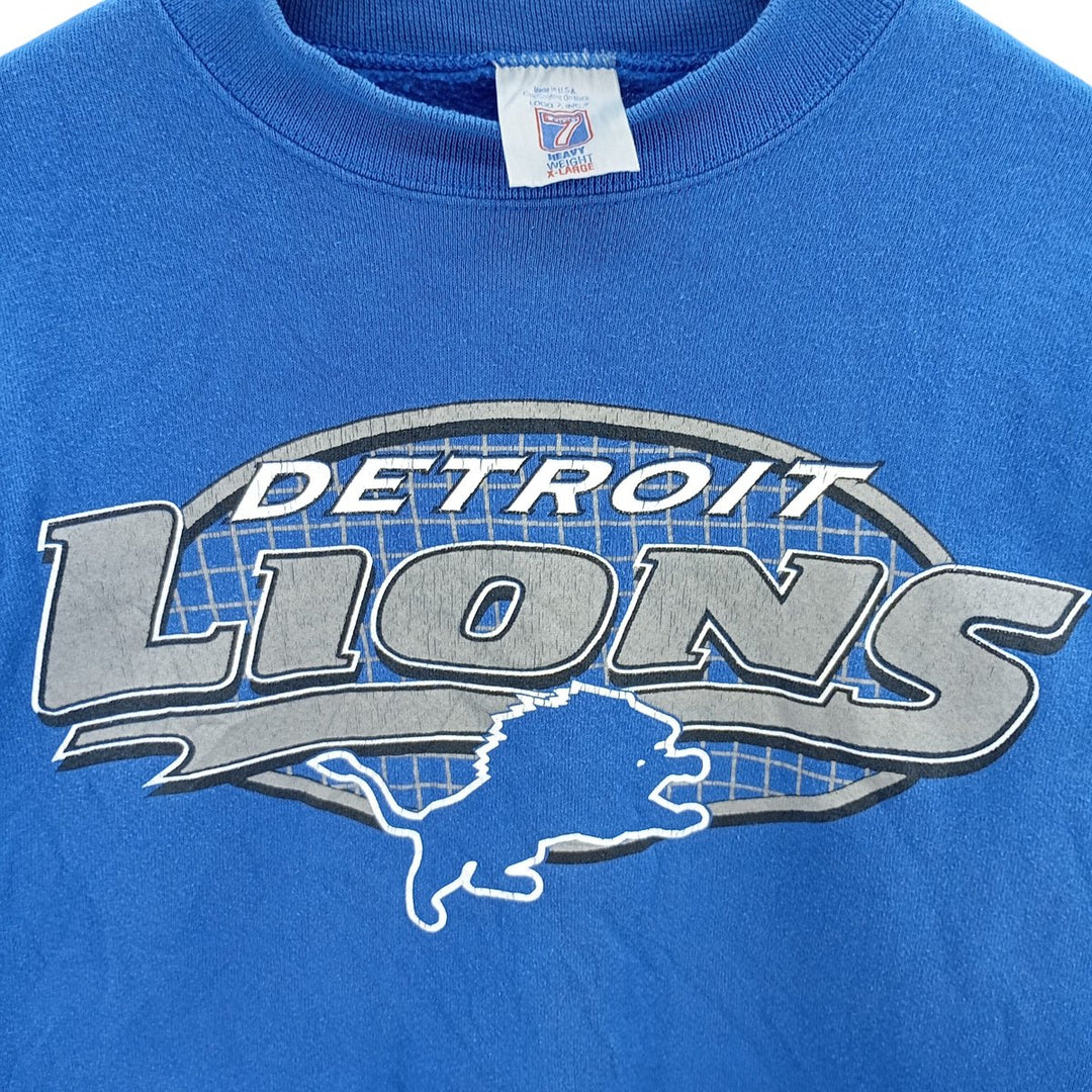 Vintage '90'S Logo Seven NFL Detroit Lions Print Sweatshirt, Made in USA, Men's Size XL cotton blue type Vintage Second Hand