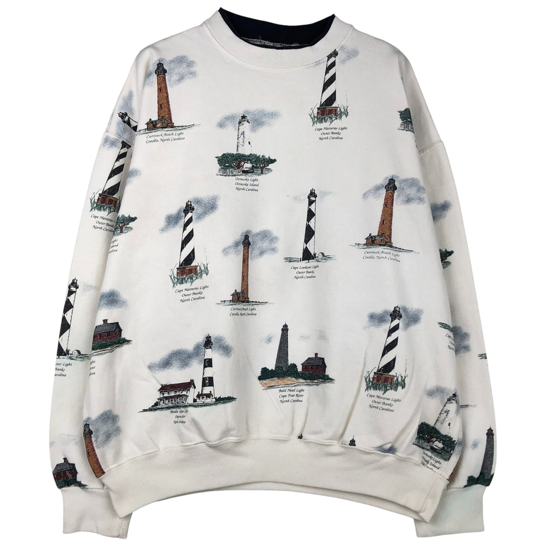 90'S ART UNLIMITED SPORTSWEAR all-over print sweatshirt, made in the USA cotton white type Vintage Second Hand