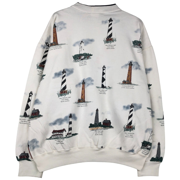 90'S ART UNLIMITED SPORTSWEAR all-over print sweatshirt, made in the USA cotton white type Vintage Second Hand