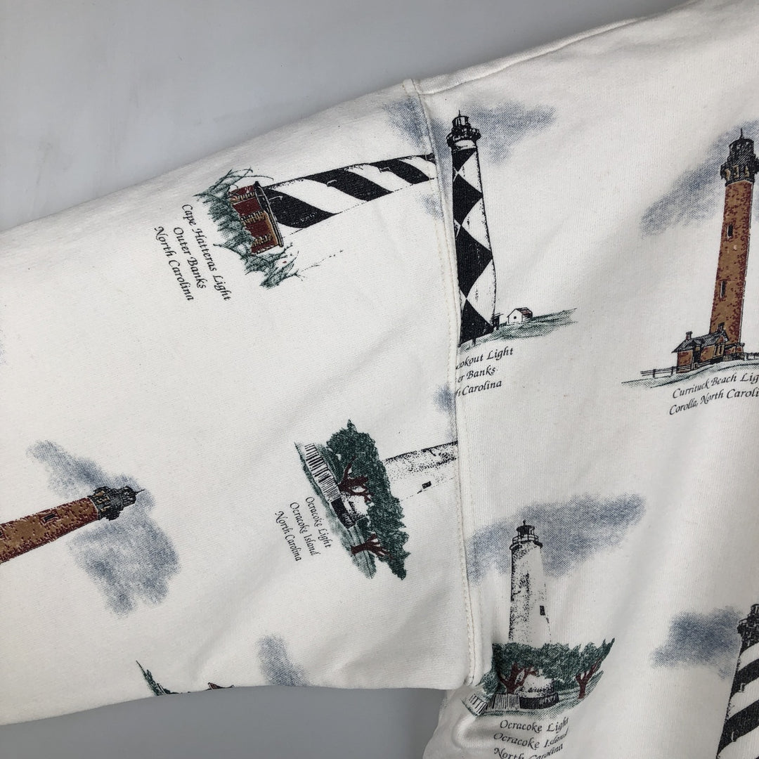 90'S ART UNLIMITED SPORTSWEAR all-over print sweatshirt, made in the USA cotton white type Vintage Second Hand