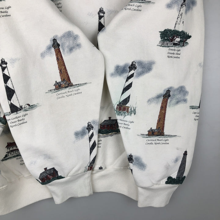 90'S ART UNLIMITED SPORTSWEAR all-over print sweatshirt, made in the USA cotton white type Vintage Second Hand