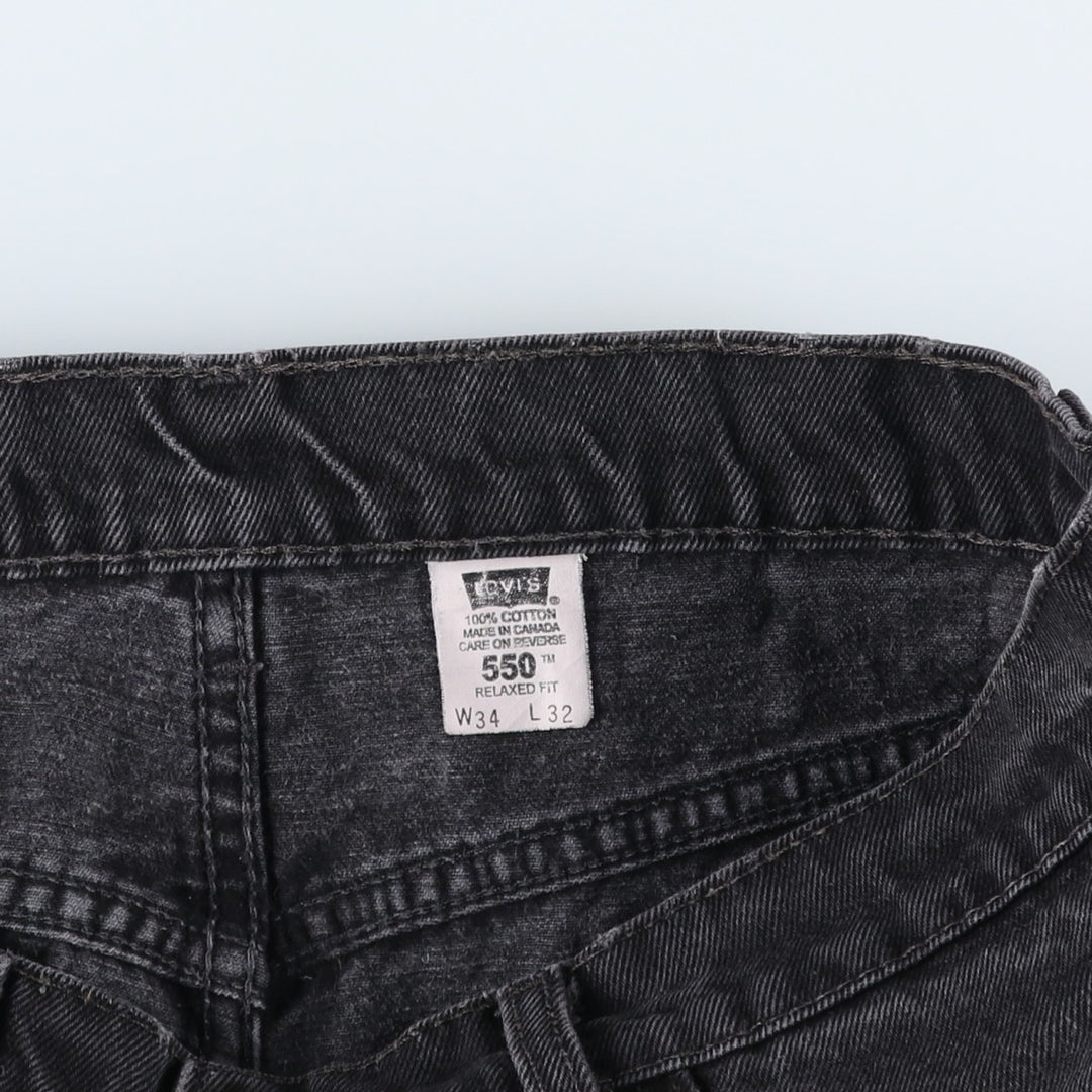 Levi's 550 Relaxed Fit Tapered Black Denim Pants, Made in Canada, Men's Size W33 cotton black type Vintage Second Hand