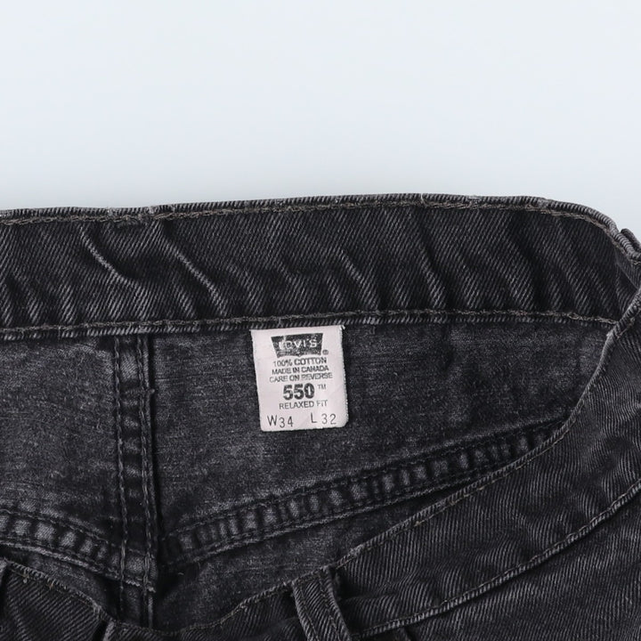 Levi's 550 Relaxed Fit Tapered Black Denim Pants, Made in Canada, Men's Size W33 cotton black type Vintage Second Hand
