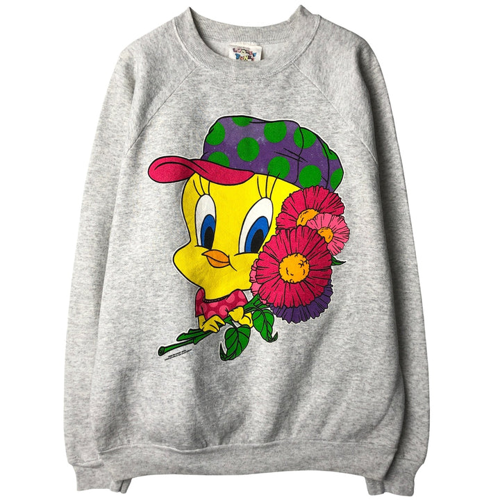 90'S Warner Bros. Tweety Tie Character Sweatshirt, Made in USA, Men's Size XL, Vintage cotton gray type Vintage Second Hand
