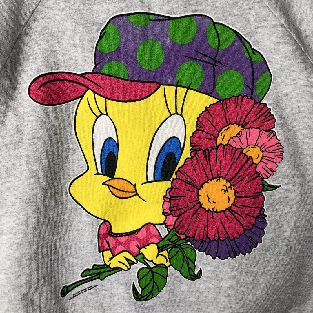 90'S Warner Bros. Tweety Tie Character Sweatshirt, Made in USA, Men's Size XL, Vintage cotton gray type Vintage Second Hand
