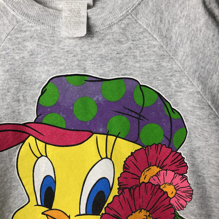 90'S Warner Bros. Tweety Tie Character Sweatshirt, Made in USA, Men's Size XL, Vintage cotton gray type Vintage Second Hand