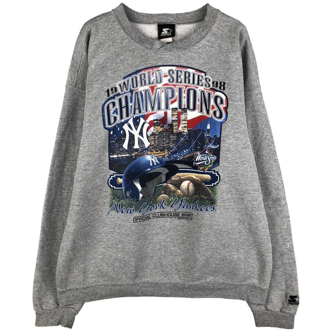 Vintage 90'S Starter New York Yankees print sweatshirt, size L, men's cotton gray type Vintage Second Hand