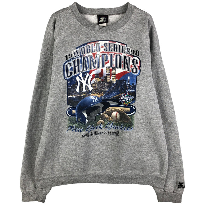 Vintage 90'S Starter New York Yankees print sweatshirt, size L, men's cotton gray type Vintage Second Hand