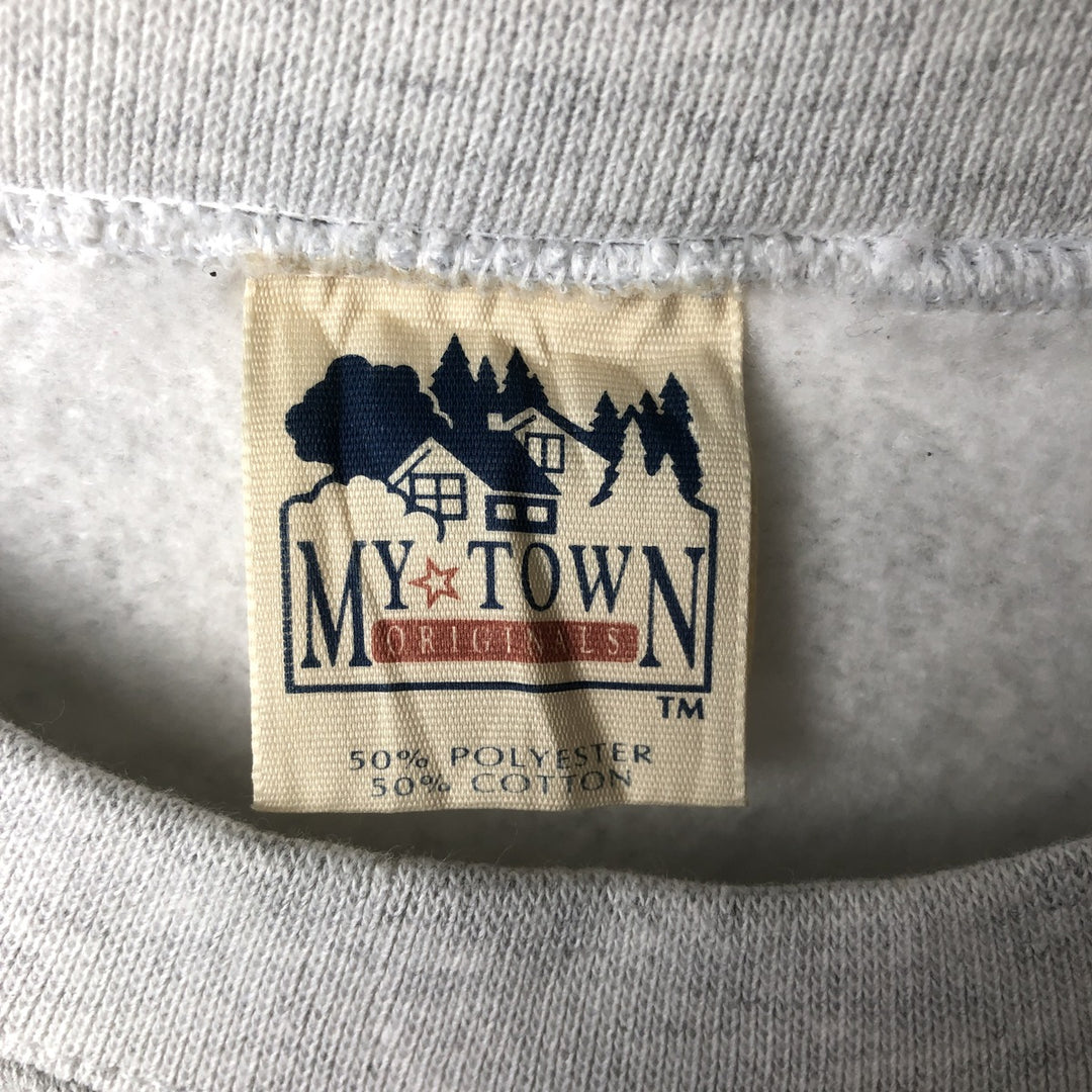 Vintage 90'S MY TOWN printed sweatshirt, made in the USA, size L, men's polyester gray type Vintage Second Hand