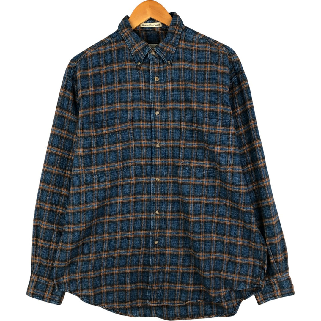 Eddie Bauer Long Sleeve Button Down Light Flannel Check Shirt, Men's Size L cotton blue type Vintage Second Hand