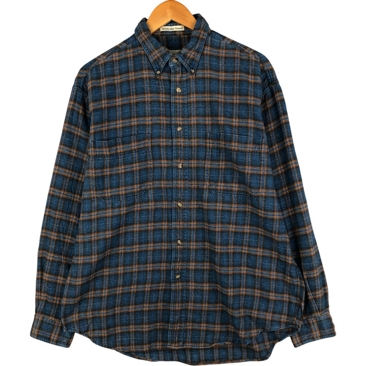 Eddie Bauer Long Sleeve Button Down Light Flannel Check Shirt, Men's Size L cotton blue type Vintage Second Hand