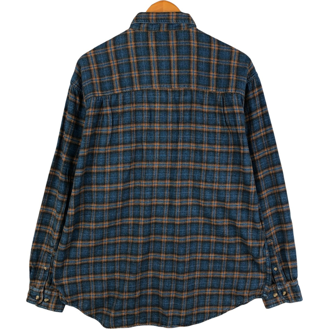 Eddie Bauer Long Sleeve Button Down Light Flannel Check Shirt, Men's Size L cotton blue type Vintage Second Hand