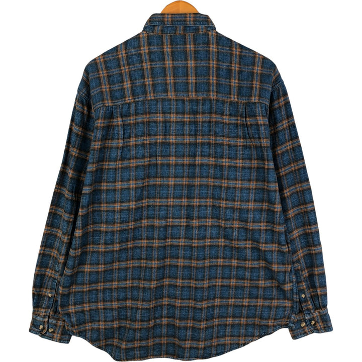 Eddie Bauer Long Sleeve Button Down Light Flannel Check Shirt, Men's Size L cotton blue type Vintage Second Hand
