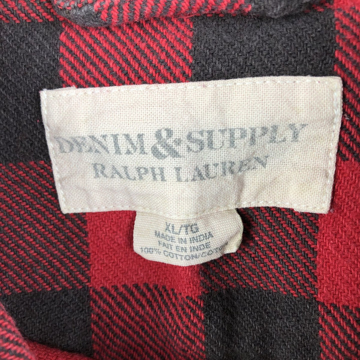 Ralph Lauren DENIM AND SUPPLY Buffalo Check Long Sleeve Flannel Check Shirt, Men's Size XL cotton red type Vintage Second Hand