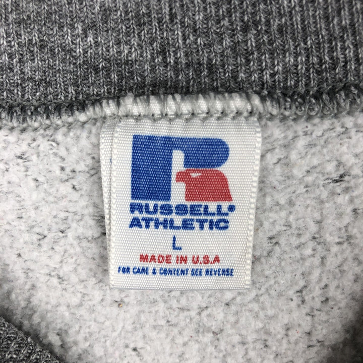 90'S Russell ATHLETIC Print College Sweatshirt, Made in USA, Men's Size L polyester Charcoal Vintage Second Hand