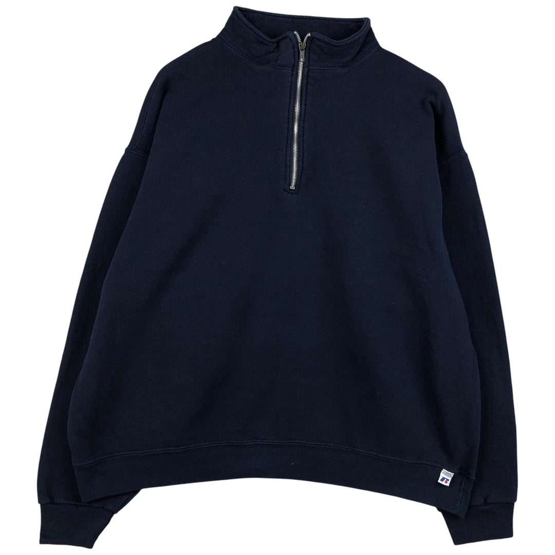 2000'S Russell Half-Zip Sweatshirt, Men's XL cotton navy blue type Vintage Second Hand