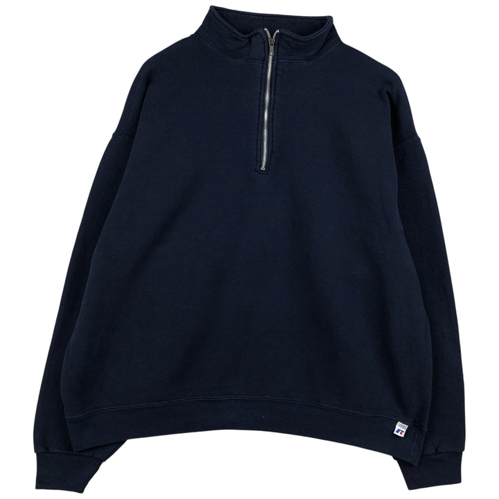 2000'S Russell Half-Zip Sweatshirt, Men's XL cotton navy blue type Vintage Second Hand
