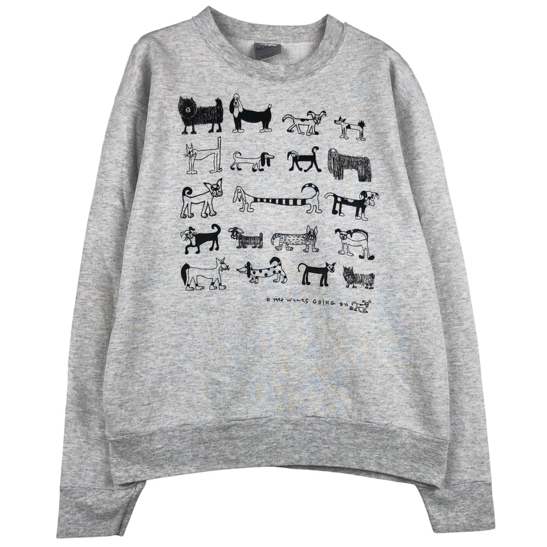 90'S Oneita Power-Sweats Dog Print Animal Sweatshirt, Made in USA, Men's Size Large, Vintage cotton gray type Vintage Second Hand