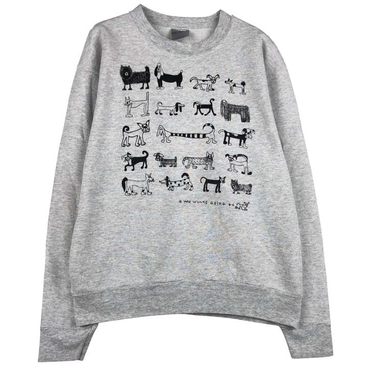 90'S Oneita Power-Sweats Dog Print Animal Sweatshirt, Made in USA, Men's Size Large, Vintage cotton gray type Vintage Second Hand