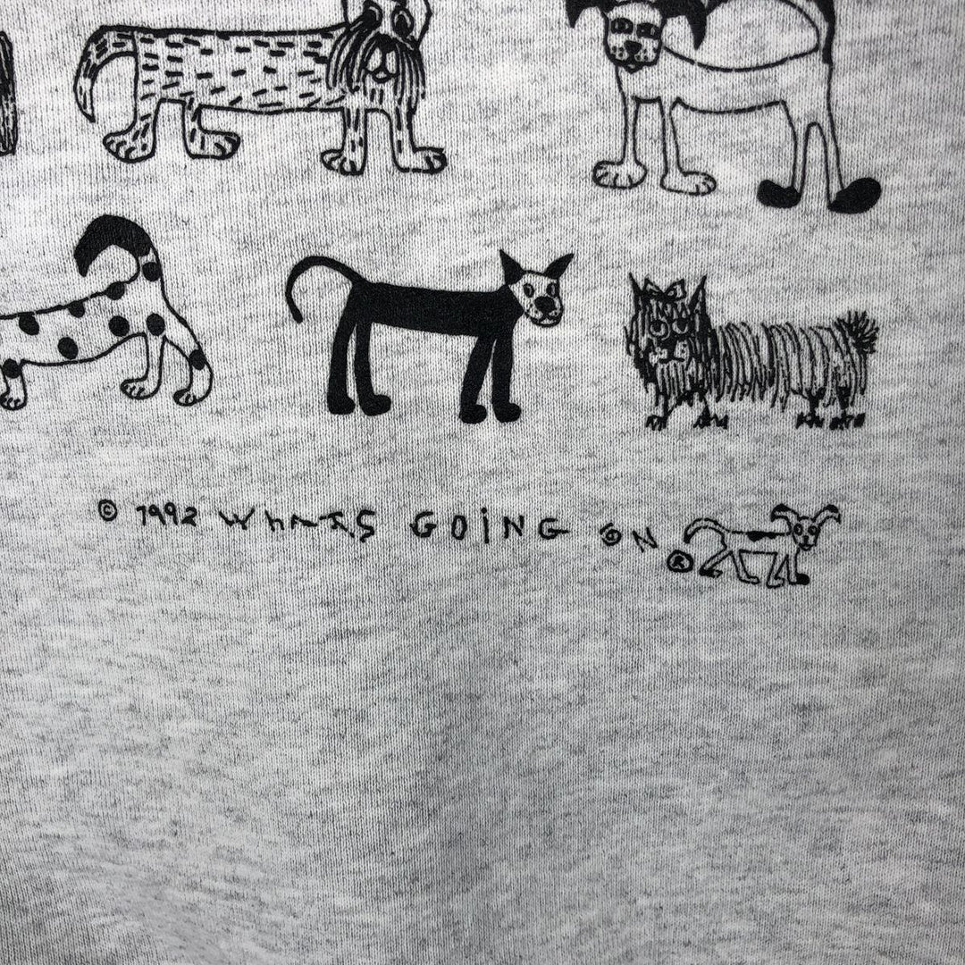 90'S Oneita Power-Sweats Dog Print Animal Sweatshirt, Made in USA, Men's Size Large, Vintage cotton gray type Vintage Second Hand
