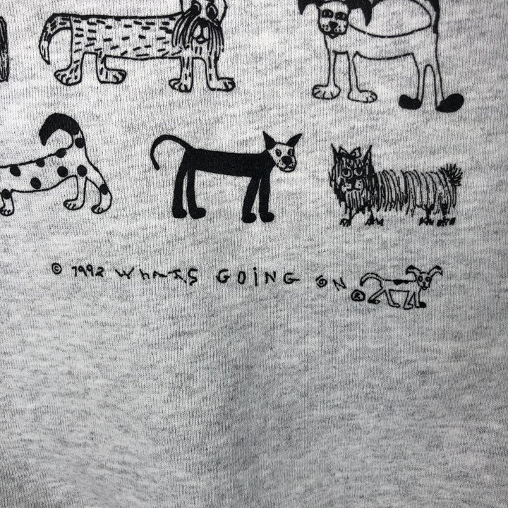 90'S Oneita Power-Sweats Dog Print Animal Sweatshirt, Made in USA, Men's Size Large, Vintage cotton gray type Vintage Second Hand