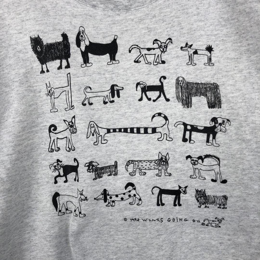 90'S Oneita Power-Sweats Dog Print Animal Sweatshirt, Made in USA, Men's Size Large, Vintage cotton gray type Vintage Second Hand