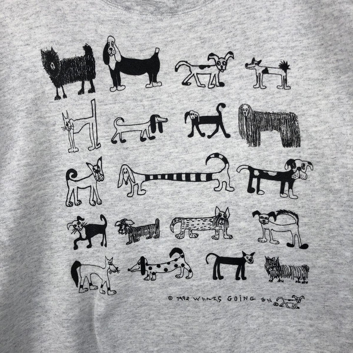 90'S Oneita Power-Sweats Dog Print Animal Sweatshirt, Made in USA, Men's Size Large, Vintage cotton gray type Vintage Second Hand