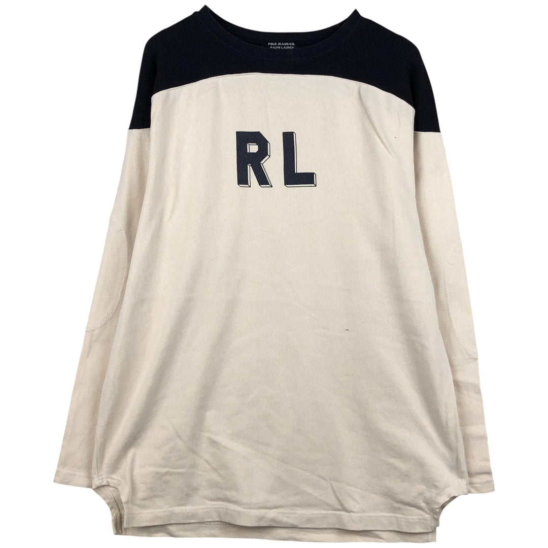 2000'S Ralph Lauren Polo Jeans Company two-tone logo sweatshirt, men's size M cotton unbleached Vintage Second Hand